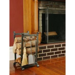 Enclume Compact Curved Log Rack with Fireplace Tools with Hammered Steel Finish LR16 HS