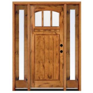 Steves & Sons 64 in. x 80 in. Craftsman 3 Lite Arch Stained Knotty Alder Wood Prehung Front Door with Sidelites K4151 6011 12 6LH