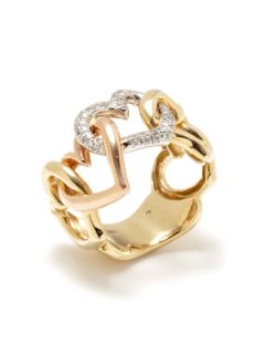 Estate Tri Color Gold & Diamond Interlocking Heart Ring by Portero Luxury