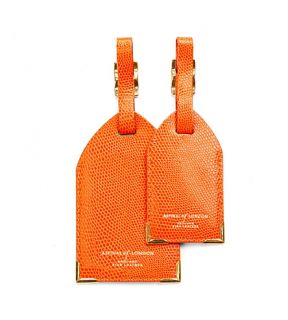 ASPINAL OF LONDON   Set of two lizard embossed leather luggage tags