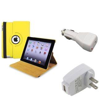 Yellow Swivel Case/ Travel Charger/ Car Charger for Apple iPad 3