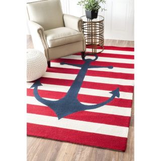 nuLOOM Hand hooked Novelty Stripe Nautical Anchors Red Wool Rug (76 x