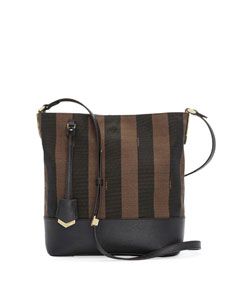Fendi Pequin Striped Bucket Bag, Brown