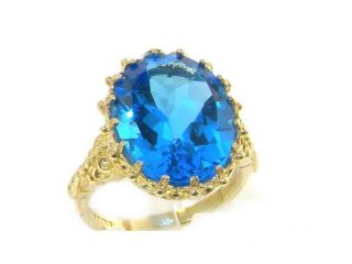 Luxury Solid 14K Yellow Gold Large 16x12mm Oval 8.5ct Natural Blue Topaz Ring   Size 10   Finger Sizes 5 to 12 Available