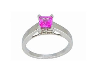 0.50 Ct Pink Sapphire & Diamond Princess Cut Ring .925 Sterling Silver Rhodiu