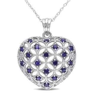 Miadora Sterling Silver Created White Sapphire Heart Necklace