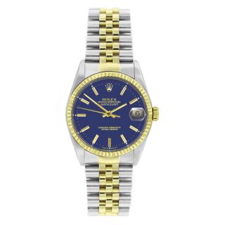 Pre Owned Rolex Mens Datejust 16013 Two tone Blue Stick Watch