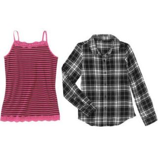 Faded Glory Girls' Lace Trim Cami & Flannel Top Bundle, Your Choice