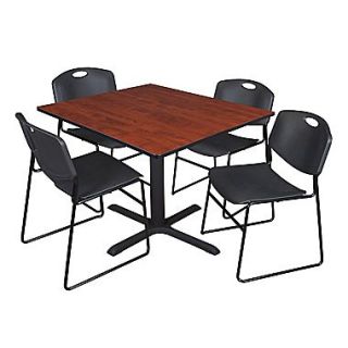 Regency 42 inch Square Laminate Cherry Table with 4 Zeng Stack Chairs, Black
