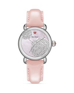 MICHELE Limited Edition CSX Jardin Pink Diamond Dial Watch Head, 36mm & Pearl Pink Patent Leather Watch Strap, 18mm