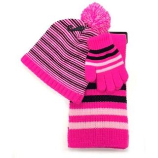 Girl's Stripe Knit 3 Piece Hat, Scarf and Glove Set