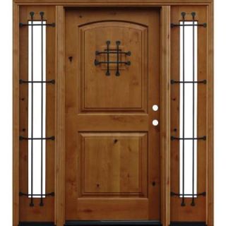Pacific Entries 70 in. x 80 in. Arched 2 Panel Stained Knotty Alder Wood Prehung Front Door w/ 6 in. Wall Series & 14 in. Sidelites A40L613