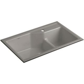 KOHLER Indio Smart Divide Undermount Cast Iron 33 in. 1 Hole Double Bowl Kitchen Sink in Cashmere K 6411 1 K4