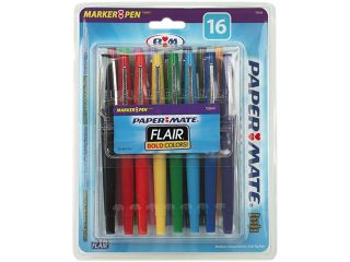 Paper Mate 70644 Point Guard Flair Porous Point Stick Pen, Assorted Ink, Medium, 16 per Pack