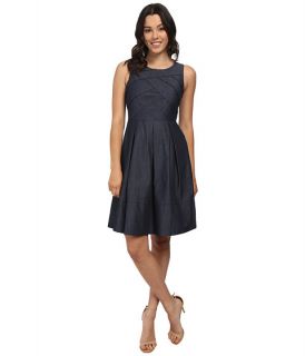 adrianna papell cross over banded chambray dress