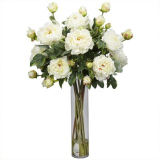 Nearly Natural Peony with Cylinder Silk Flower Arrangement in White   1230 WH