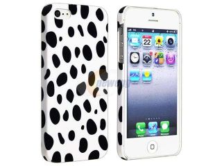 Insten White/ Black Dots Rear Snap on Rubber Coated Case Cover + Privacy Screen Protector Compatible with Apple iPhone 5