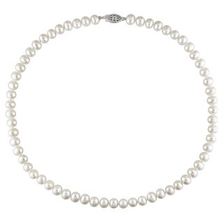 Miadora Sterling Silver Freshwater White Pearl Necklace (6.5 7 mm)