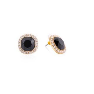 Essentials Gold Black Crystal Round Stud Earrings