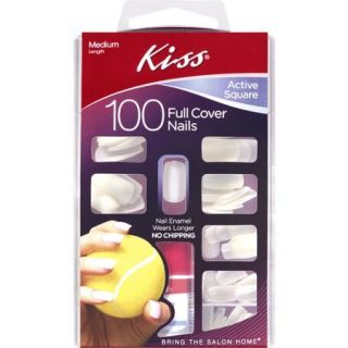 Kiss Full Cover Active Square Medium Nail Kit, 100 count