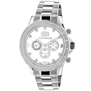 Luxurman Mens Silvertone Stainless Steel Diamond Accent Quartz Watch