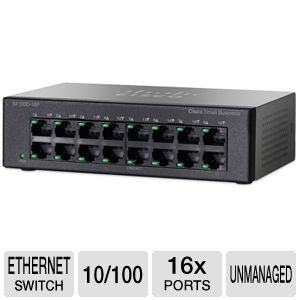 Cisco SF100D16PNA SF100D 16P 16 Port 10/100 PoE Desktop Switch   16x 10/100 Ports, RJ 45, PoE