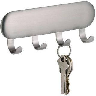 InterDesign Forma Self Adhesive Key Rack Organizer for Entryway, Kitchen, 4 Hooks, Stainless Steel