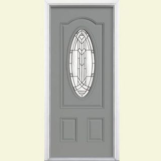 Masonite 36 in. x 80 in. Chatham Three Quarter Oval Lite Painted Smooth Fiberglass Prehung Front Door with Brickmold 36850