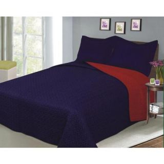 Luxury Fashionable Reversible Solid Color Bedding Quilt Set, Navy/Red