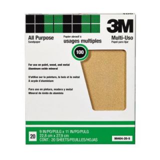 3M 9 in. x 11 in. 100 Grit Aluminum Oxide Sandpaper (20 Pack) (Case of 5) 99404 20 5