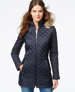 Laundry by Design Faux Fur Trim Hooded Quilted Jacket   Coats   Women