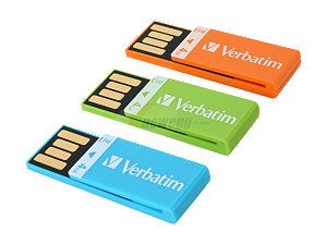 Verbatim Clip it 12GB (4GB x 3) USB 2.0 Flash Drive (Orange, Blue, Green) Model 97563