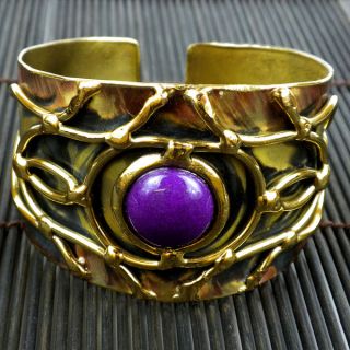 Handmade Brass Purple Jade Abstract Cuff (South Africa)   14927611