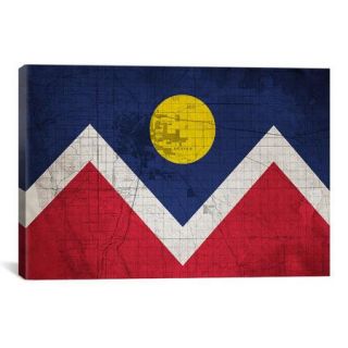 iCanvas Denver Flag, Map with Grunge Graphic Art on Canvas