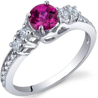Oravo 0.75 Carat T.G.W. Created Ruby Rhodium Plated Sterling Silver Engagement Ring