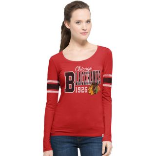 47 Chicago Blackhawks Womens Red Home Run Scoop Neck Long Sleeve Slim Fit T Shirt