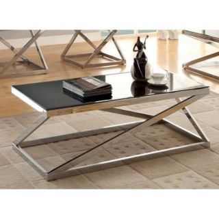 Furniture of America Bellegra Rectangular Beveled Tempered Glass Coffee Table   Chrome / Black