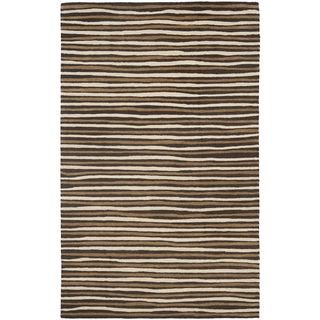 Martha Stewart Hand Drawn Stripe Tilled Soil Brown Wool/ Viscose Rug