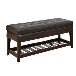 Worldwide Homefurnishings Faux Leather Storage Bench with Bottom Shelf in Brown 401 732BN