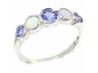 Genuine Solid Sterling Silver Natural Tanzanite & Fiery Opal Womens Right Hand Ring   Size 10.75   Finger Sizes 4 to 12 Available