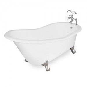 American Bath Factory T130F SN 61" Wintess Bathtub   White   Satin Nickel Finish