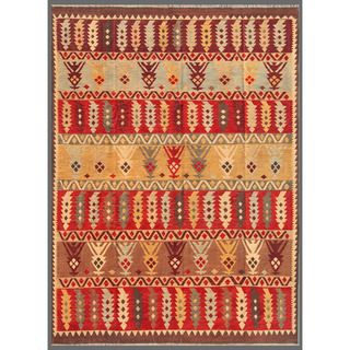 Afghan Hand knotted Mimana Kilim Red/ Ivory Wool Rug (83 x 114)