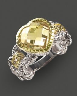 Judith Ripka Canary Crystal and Sterling Silver Heart Ring with Diamonds