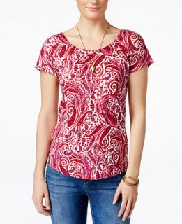 Lucky Brand Paisley Print V Back Crisscross T Shirt   Tops   Women