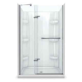 MAAX Reveal 32 in. x 48 in. x 76 1/2 in. Alcove Standard Shower Kit in Chrome with Walls and Base in White   Center Drain 105963 000 001 100