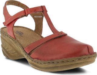 Womens Spring Step Garaitz T Strap Sandal   Red Leather