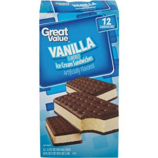 Great Value Vanilla Flavored Ice Cream Sandwiches, 3.5 fl oz, 12 count