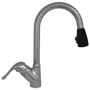 Whitehaus 3 2169 CB 9" Rainforest single hole/single lever handle faucet with matching spray head   Chrome/Black Head