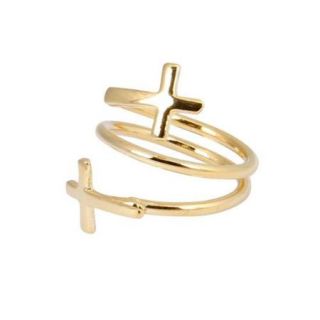 BMC Coiling Wrap Around Gold Fashion Statement Midi Finger Ring   Cross Tips