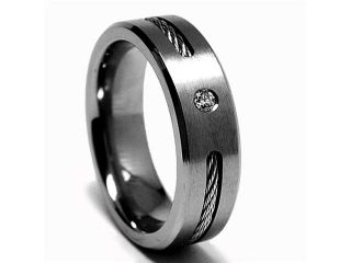 6 MM DIAMOND Titanium ring Wedding band with Stainless steel Cable Inlay